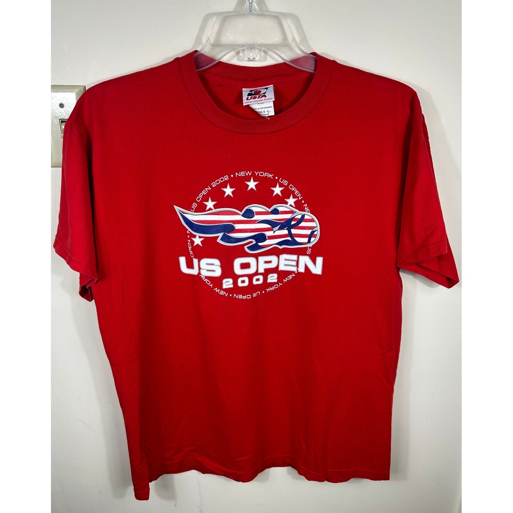 VTG USTA US Open 2002 T-Shirt Adult L Red Graphic Tee New York Tennis Blokecore